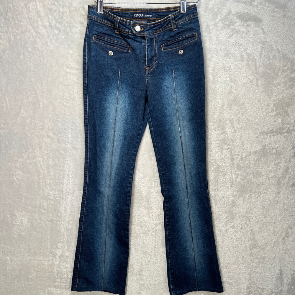 Y2K Revolt Bootcut Flare Low‎ Rise Dark Wash Denim Womens Size 9 *READ